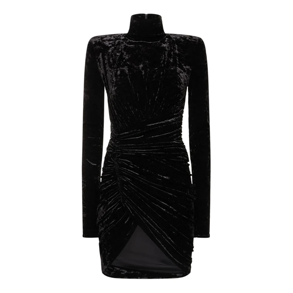Alexandre Vauthier Zwarte fluwelen jurk met hoge hals en gerimpeld detail Black Dames