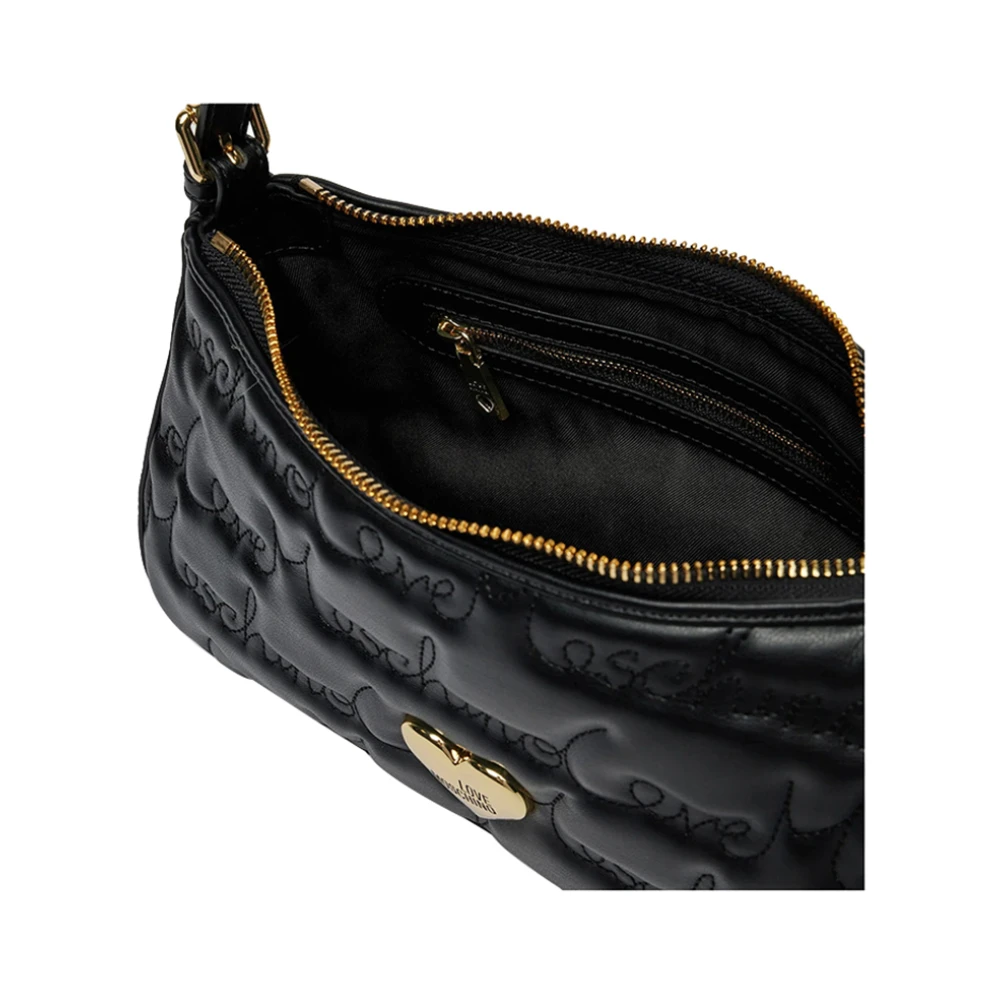 Moschino Zwarte schoudertas met gouden logo Black Dames