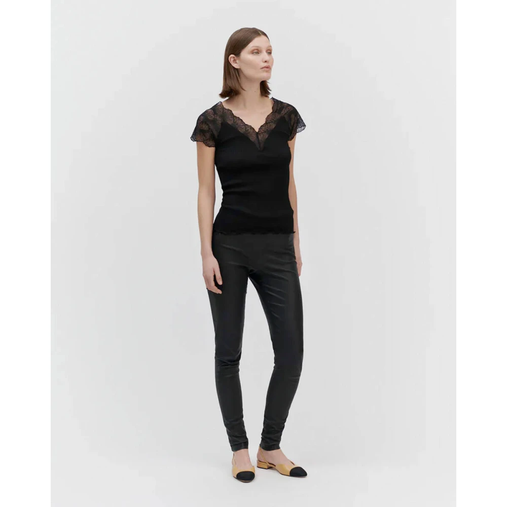 Rosemunde Zijden Kant Top Korte Mouw Black Dames