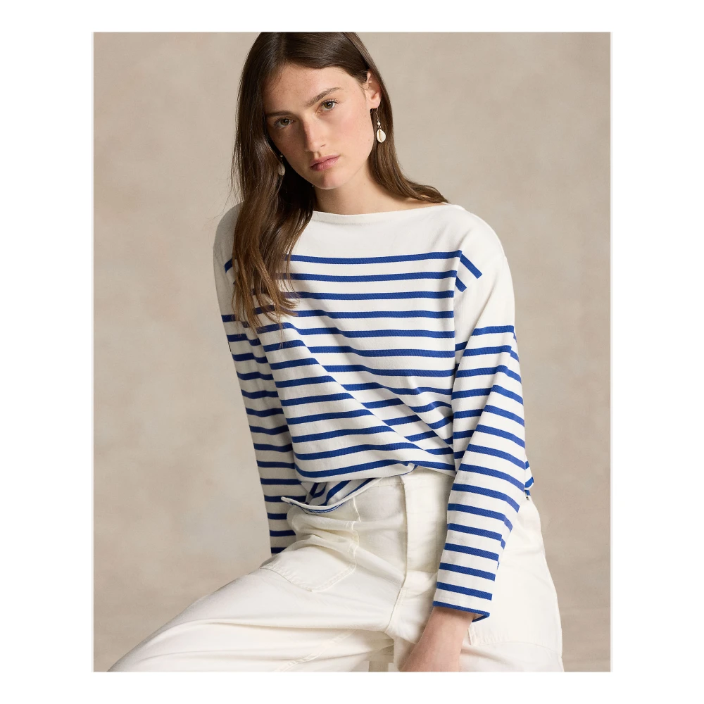 Polo Ralph Lauren Klassieke Gestreepte Boothals T-shirt Top Blue Dames