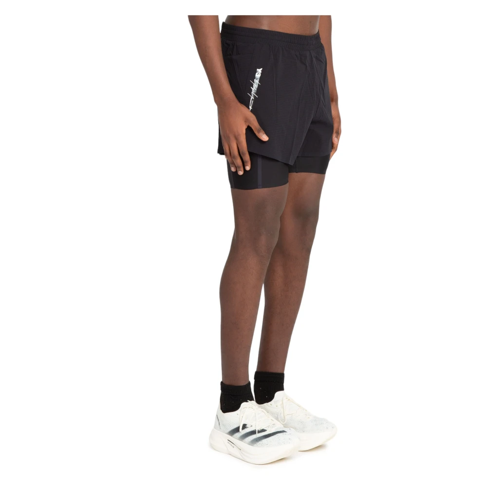 Y-3 Zwarte Logo Strakke Hardloopshorts Black Heren
