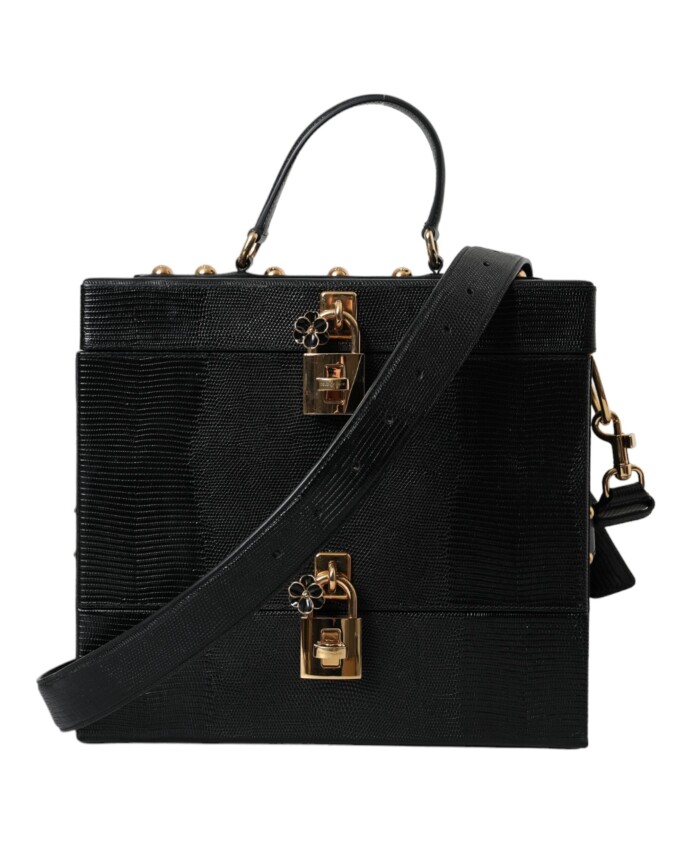 black-leather-lizard-embossed-shoulder-bag