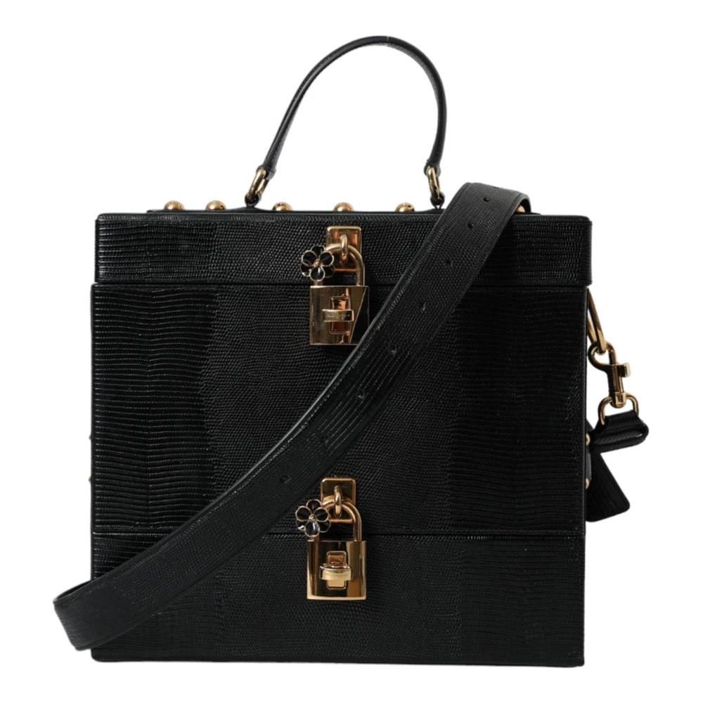 Dolce & Gabbana Women's Black Leather Lizard Embossed Shoulder Bag