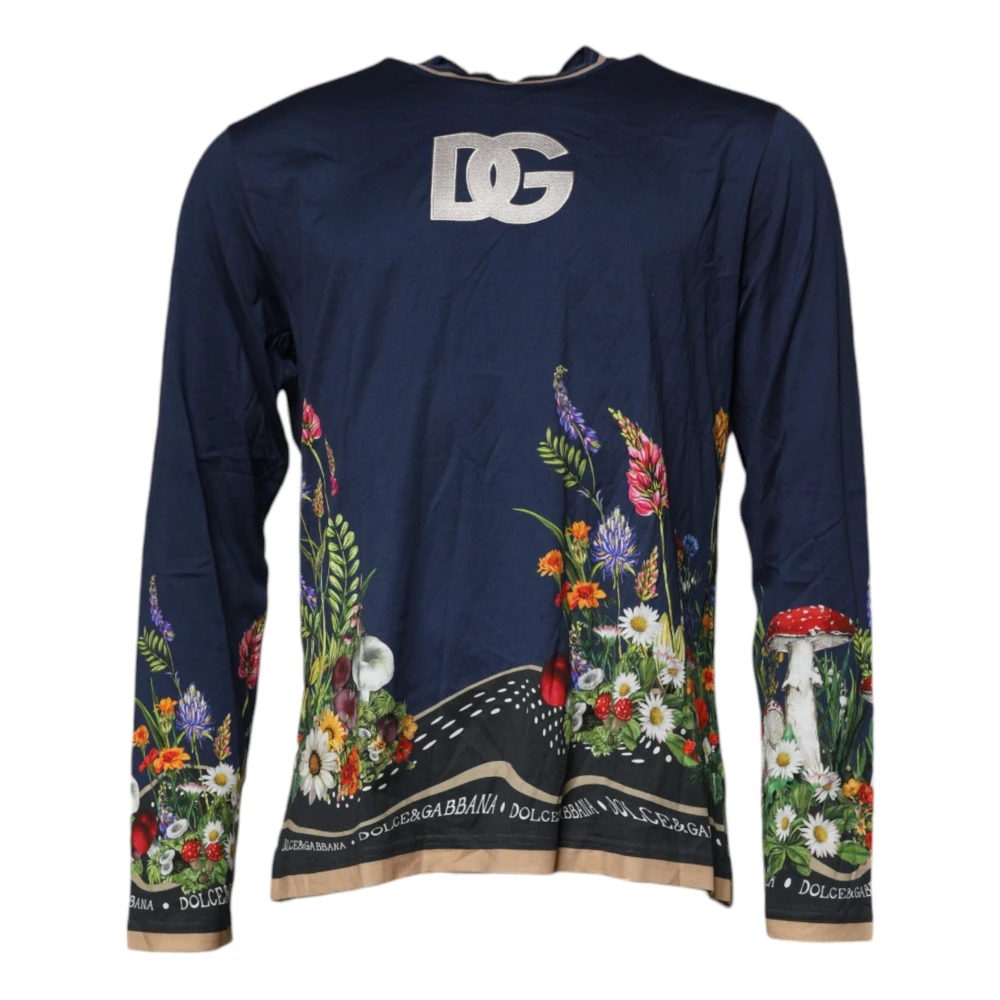 Dolce & Gabbana Men's Blue Floral Crewneck Pullover Sweater