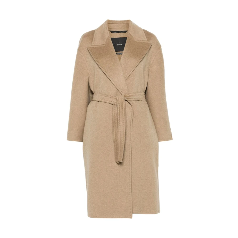 Max Mara Women's Brown Sand Cashmere Coat With Peak Lapels