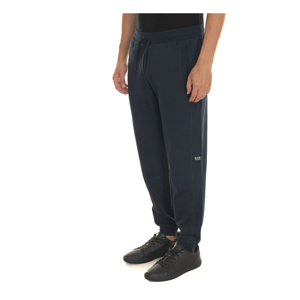Emporio Armani EA7 Logo Fleece Broek met Trekkoord Taille Blue Heren