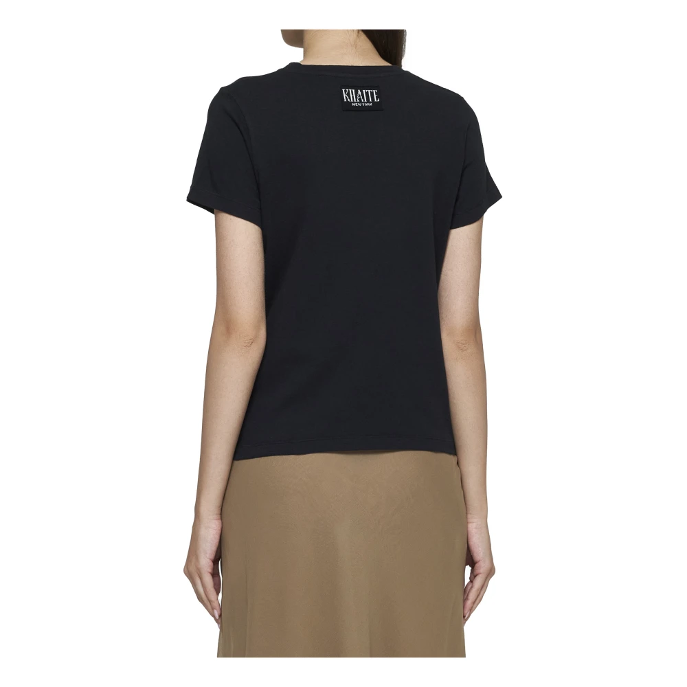 Khaite Zwart Crew Neck Katoenen T-shirt Black Dames