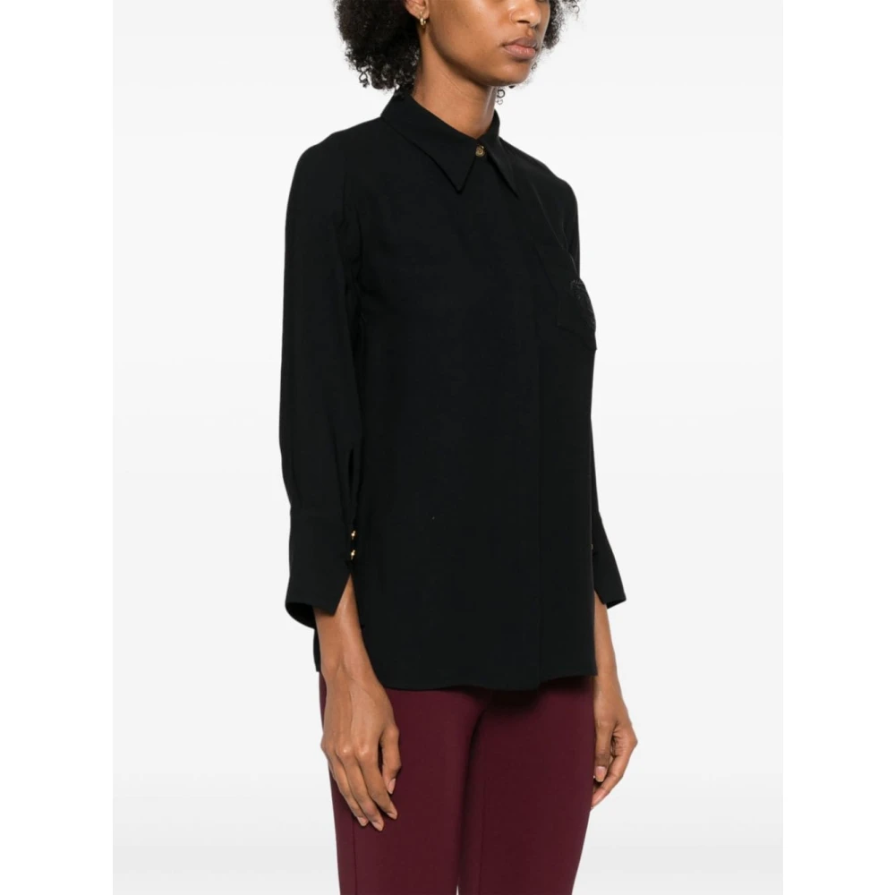 Elisabetta Franchi Zwarte viscose shirt met logo borduurwerk Black Dames