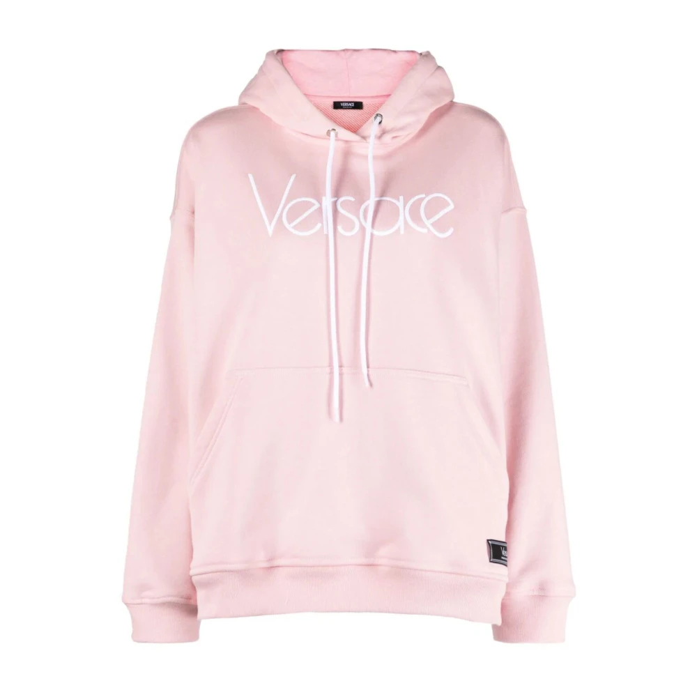 Versace Logo Brodyr Hoodie Pink, Dam