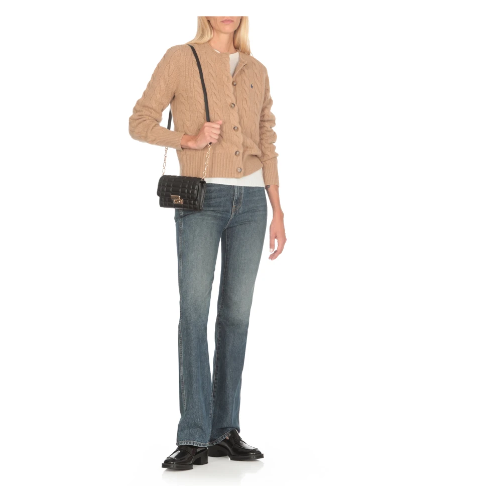 Michael Kors Zwarte Leren Schoudertas Flap Sluiting Black Dames