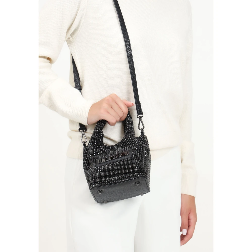 Love Moschino Zwarte handtas met strass en logo Black Dames