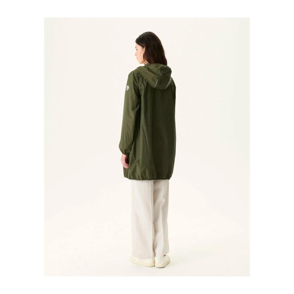 Jott Lange Waterdichte Hooded Regenjas Reflecterende Winddichte Jas Green Dames