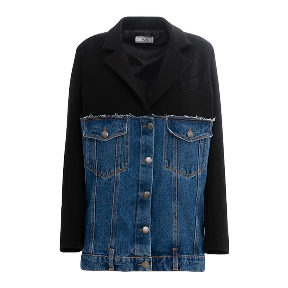 Jijil Zwarte Denim Inzet Jas Regular Fit Multicolor Dames