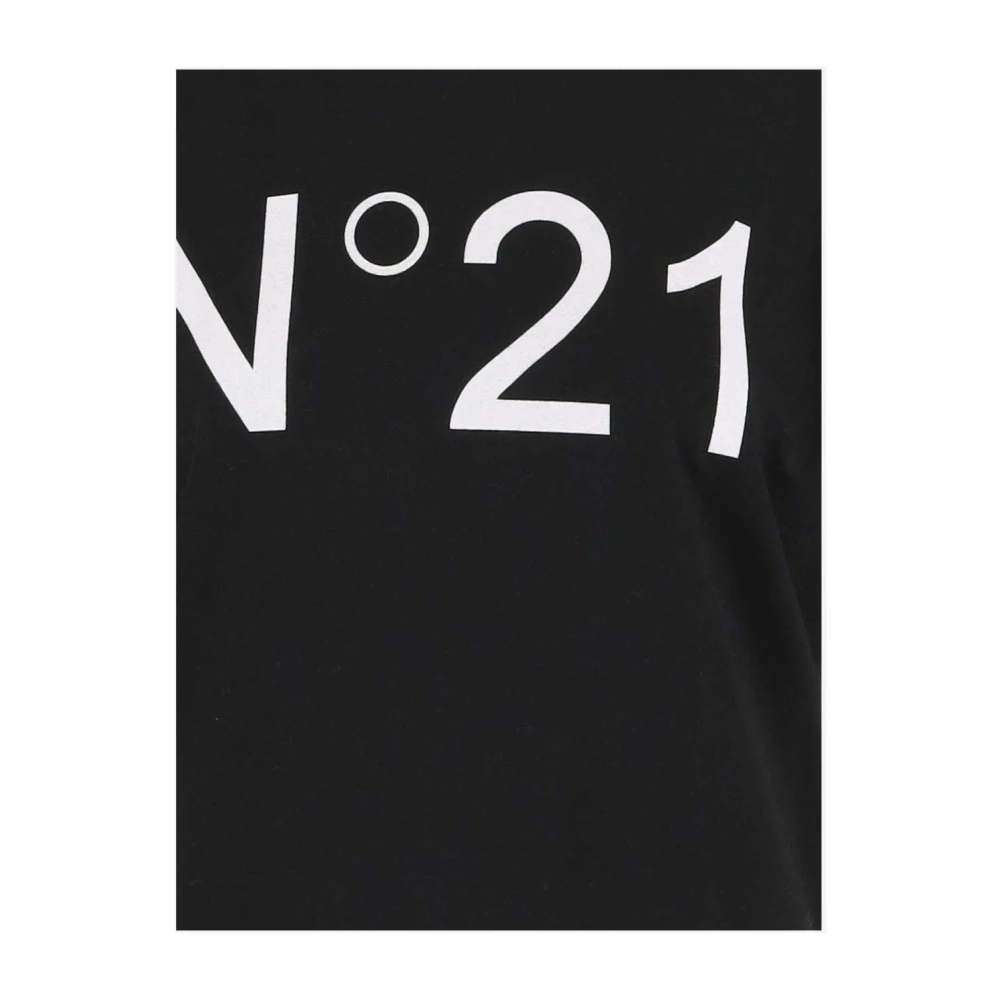 N21 Katoenen T-shirt Ronde Hals Logo Zwart Black Dames