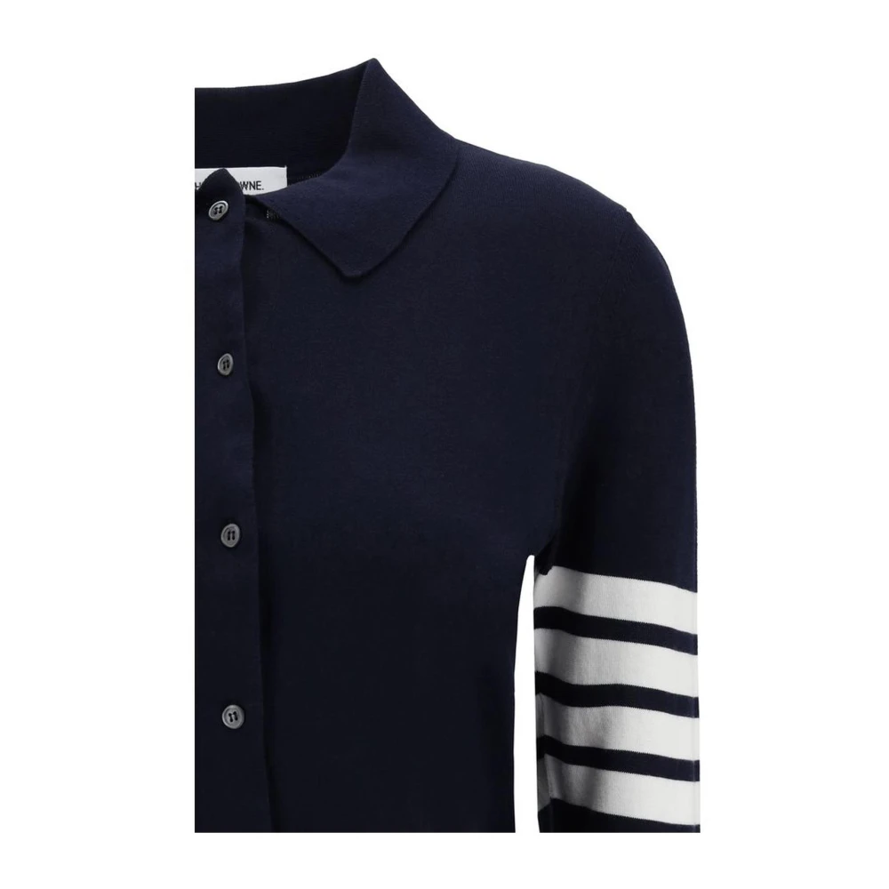 Thom Browne Polo Shirt met Contrasterende Knopen en Ribboorden Blue Dames