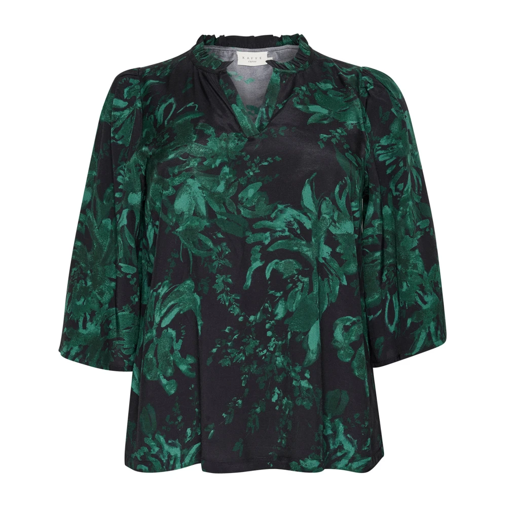 Kaffe Curve Bloemenprint V-hals Blouse Green Dames