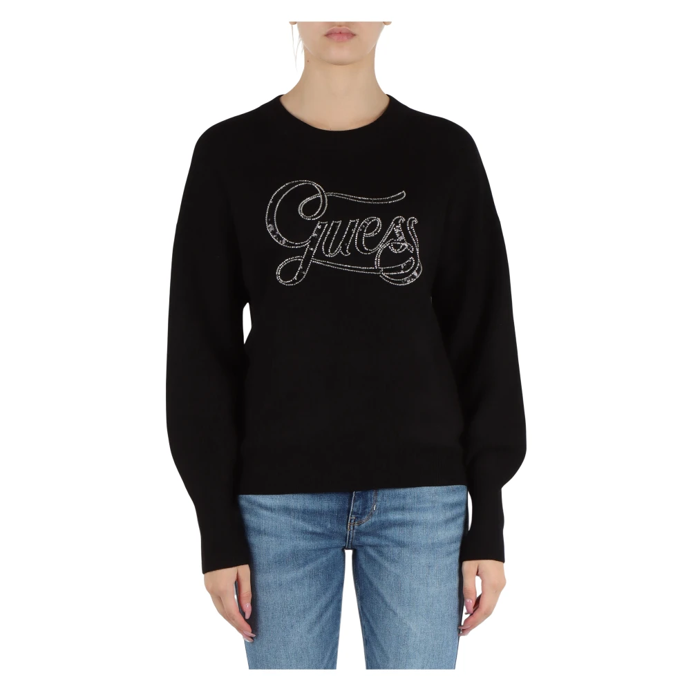 Guess Paljett Logo Viskos Topp Black, Dam