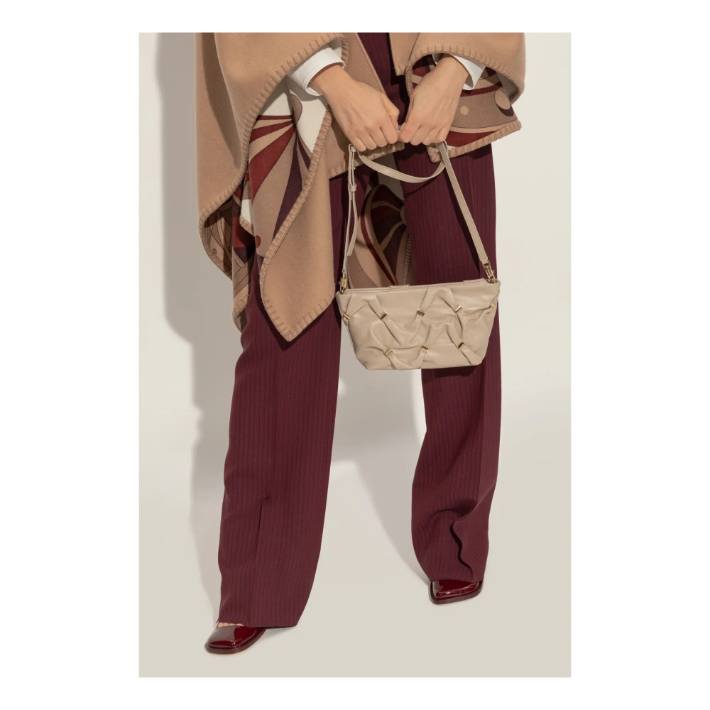 Salvatore Ferragamo Leren schoudertas met applicaties Beige Dames