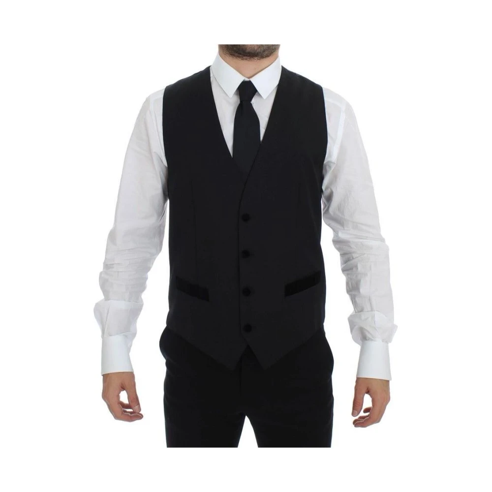 Dolce & Gabbana Black Waistcoats, Male, M, Wool Formal Dress Vest