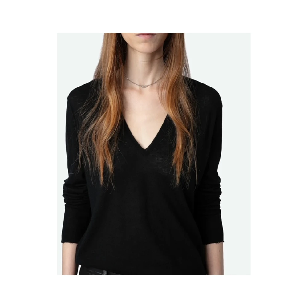 Zadig & Voltaire Zwarte Kasjmiertrui met Geborduurde Vleugels Black Dames