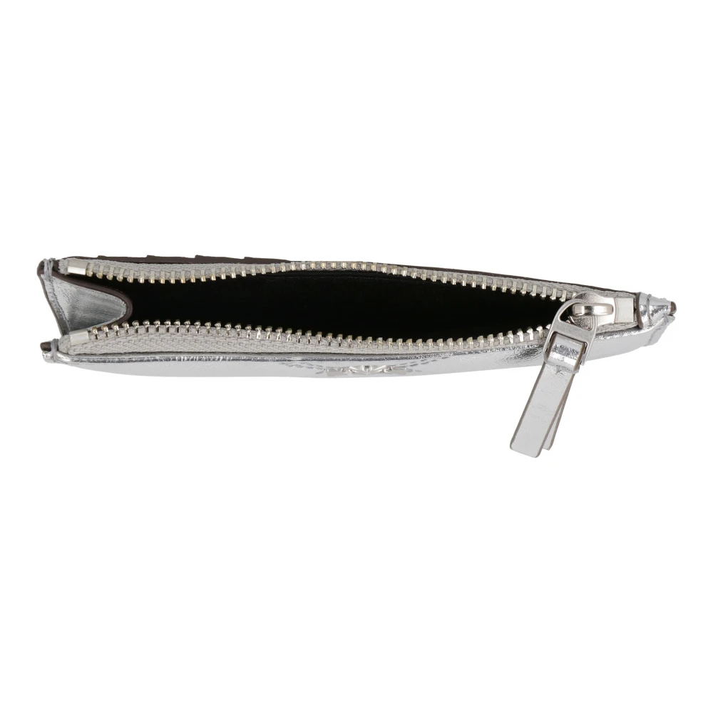 TORY BURCH Metallic Leren Kaarthouder met Rits Gray Dames