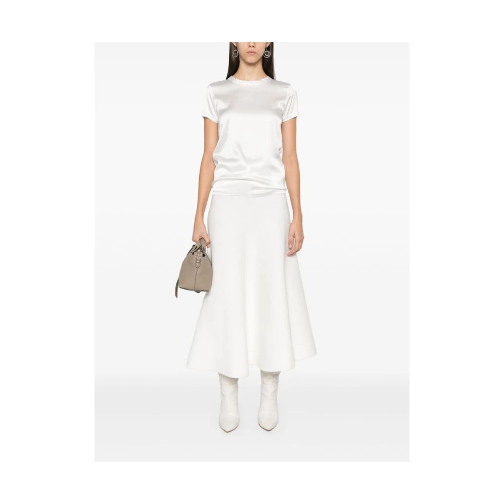 Mazzarelli Witte Satijnen Crew Neck T-shirt White Dames