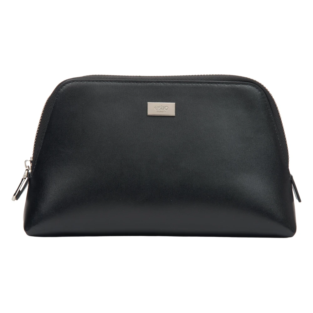 Estro Zwarte Leren Make-up Tas voor Vrouwen Black Dames