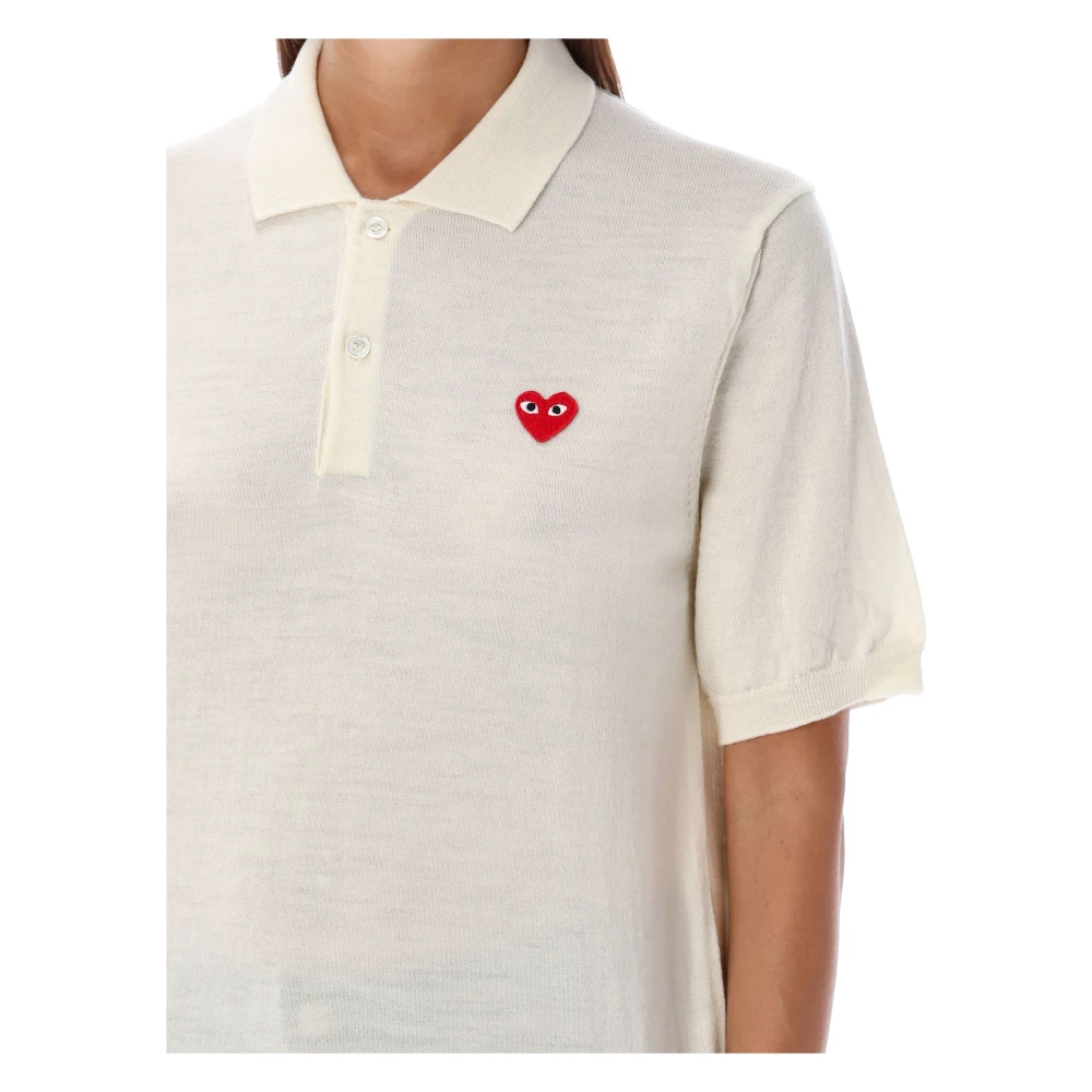 Comme des Garçons Rood Hart Gebreid Poloshirt White Dames