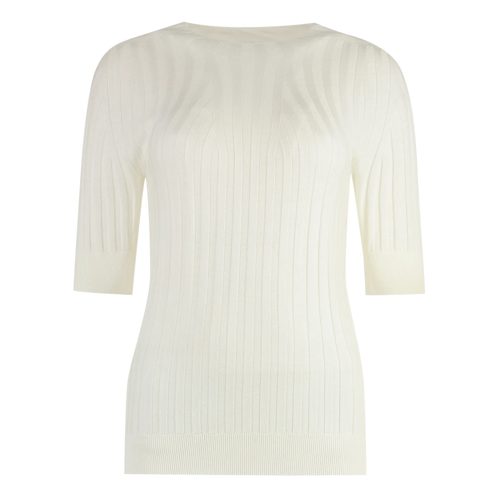 PESERICO Geribbeld Lurex Gebreid T-Shirt White Dames
