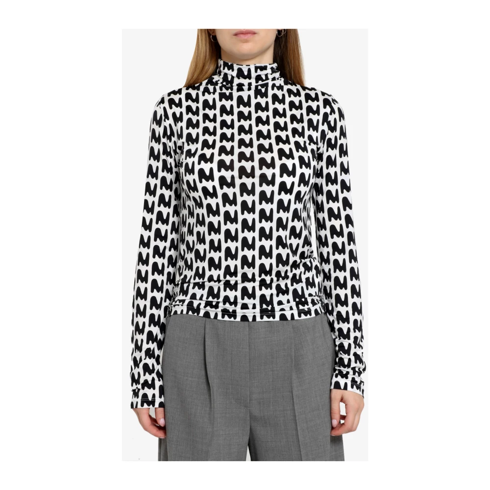 Msgm Witte Stretch Stof Blouse met M Patroon White Dames