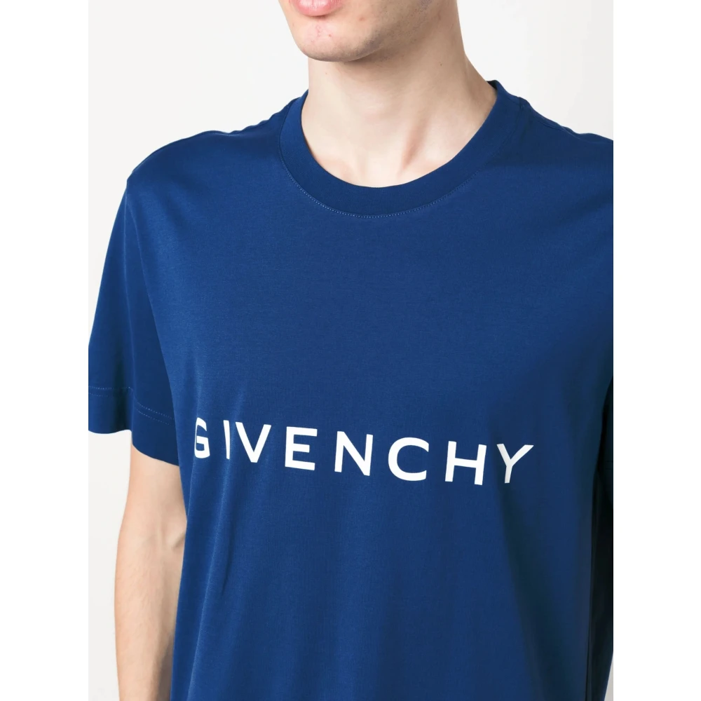 Givenchy Logo Bedrukt Slim Fit Blauw T-shirt Blue Heren