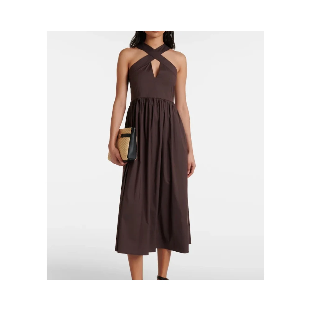 Max Mara Bruine Lange Jurk met Gekruiste Bandjes Brown Dames