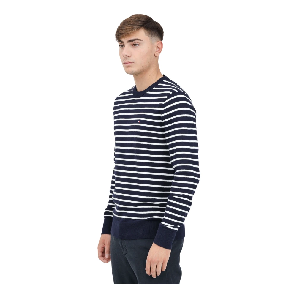 Tommy Hilfiger Blauwe Crew Neck Sweater met Gestreept Motief Multicolor Heren