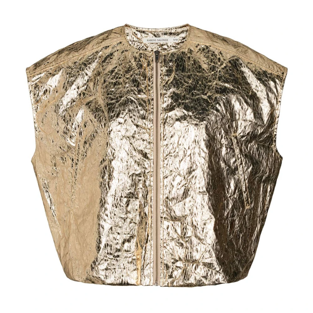 Rabens Saloner Gouden Cropped Boxy Top Romy Veste Yellow Dames