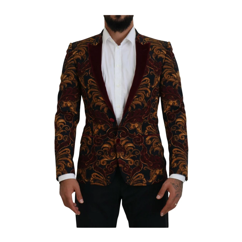 Dolce & Gabbana , Blazers, Male, Multicolor, S, Baroque Print Velvet Blazer