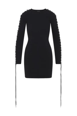 Ribbed Knit Lace-Up Dress