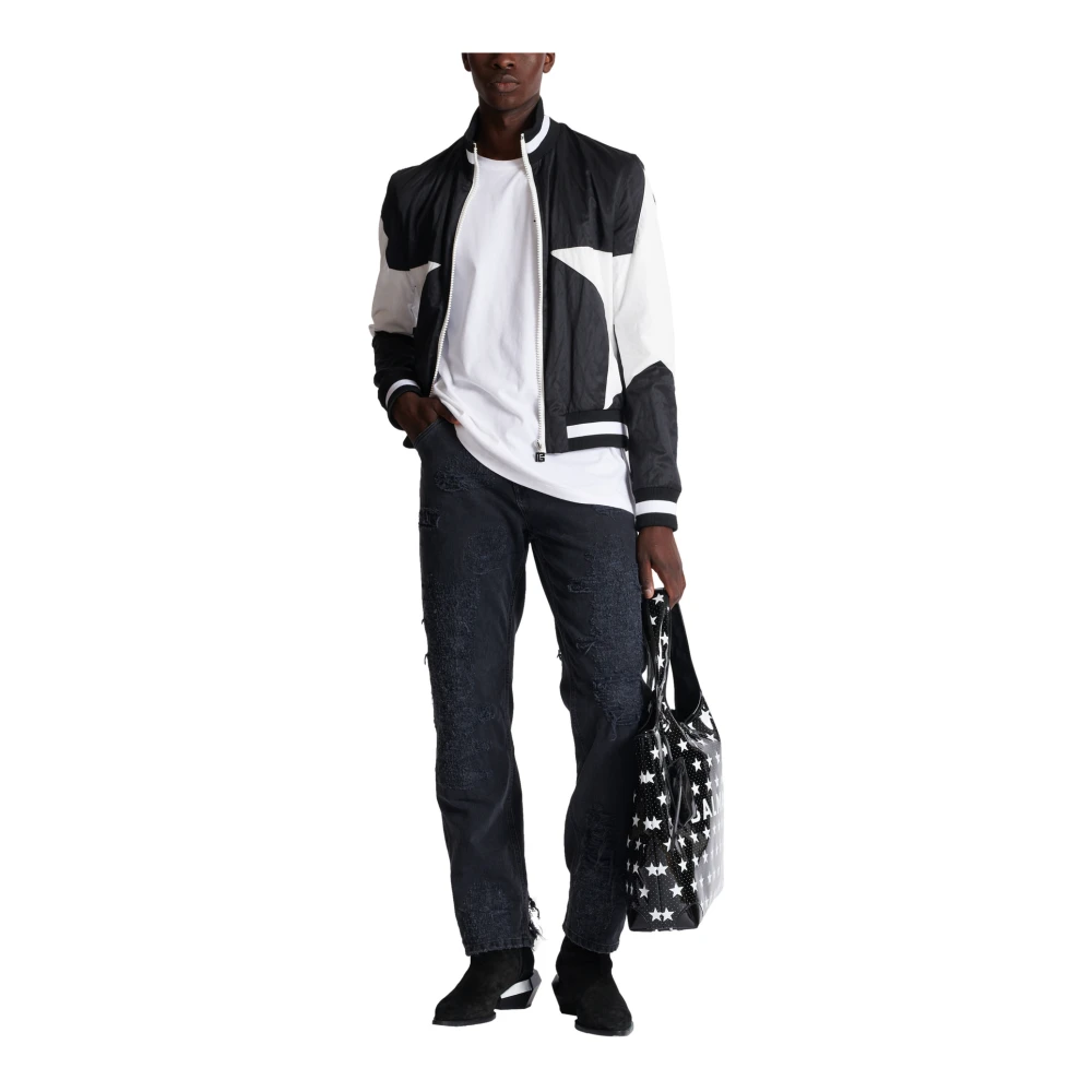 Balmain Straight Distressed Repaired Jeans Black Heren