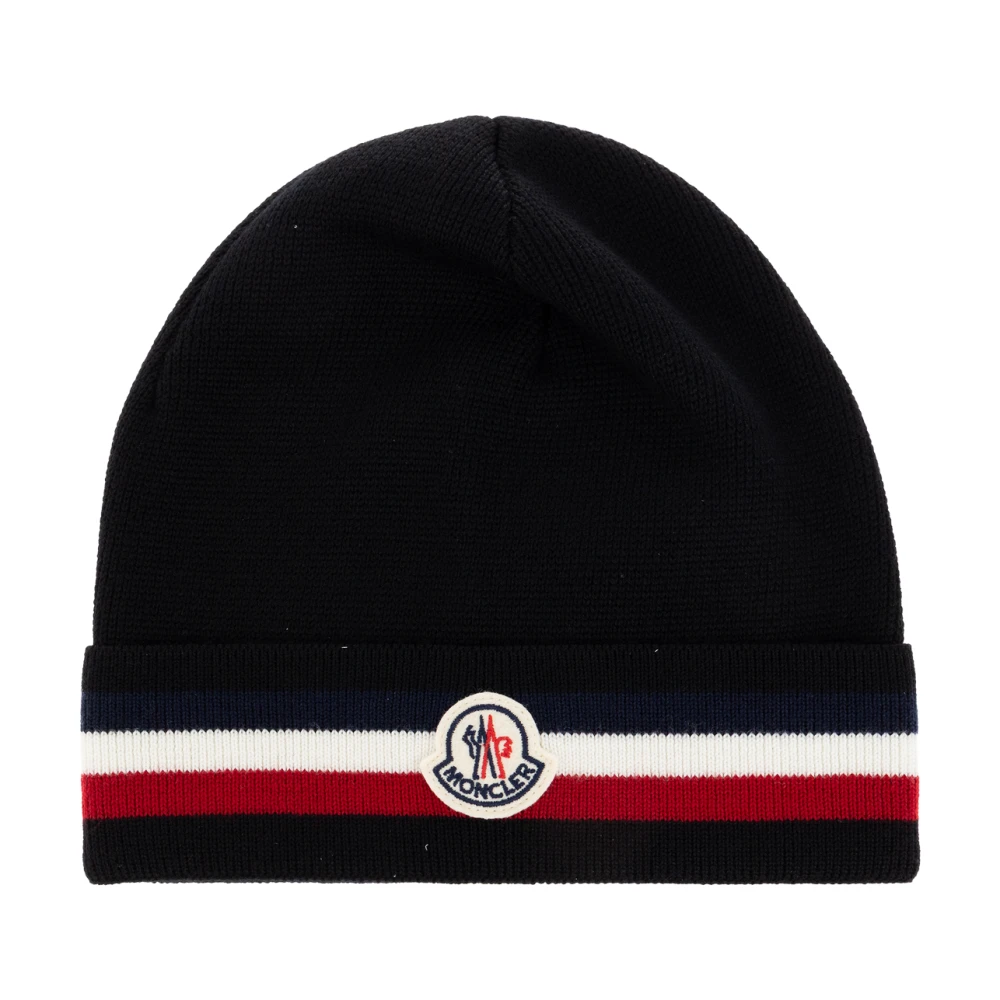 Moncler Logo Patch Knit Beanie - Man Hats Black One Size - Immagine 6