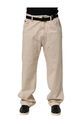 Beige Straight Denim Jeans för Män
