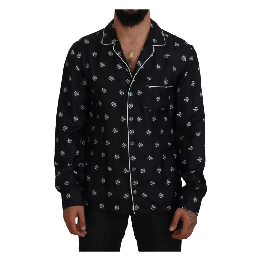 Dolce & Gabbana Zwarte Pyjama Top met Kraag en Lange Mouwen Black Heren