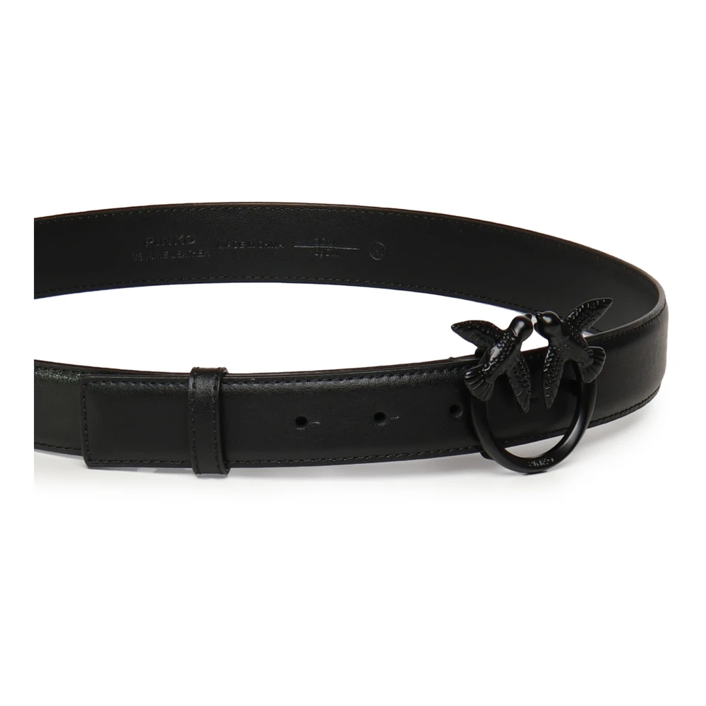 pinko Zwarte leren riem met Love Birds gesp Black Dames
