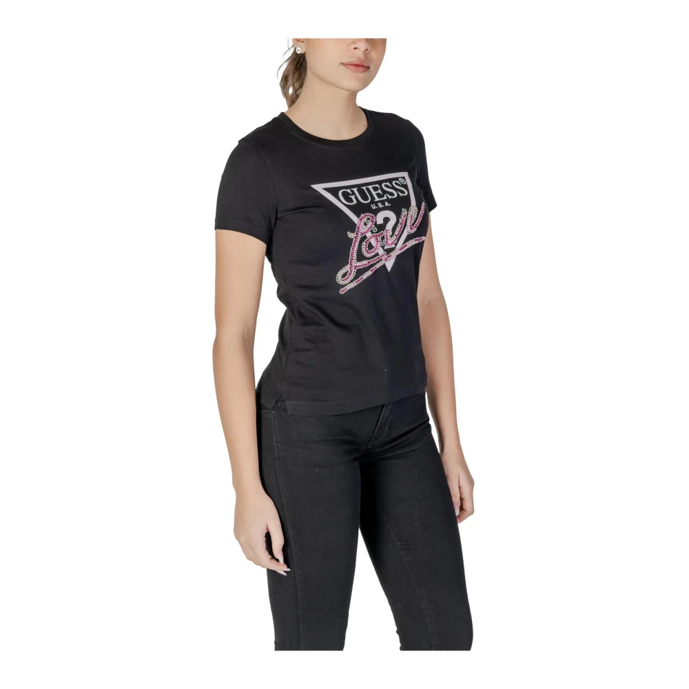 Guess Zwart Bloemen T-shirt Black Dames