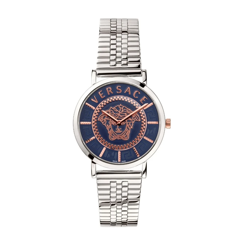 Versace Women's Gray Watches, One Size, Essential Blue Silver Watch