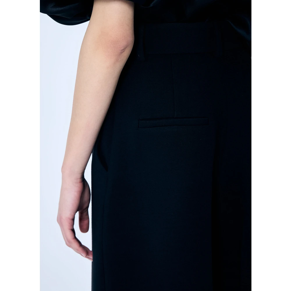Khaite Op maat gemaakte hoge taille broek in keperbinding Black Dames