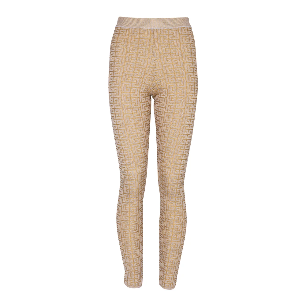 Balmain PB Labyrinth stickade leggings Beige, Dam