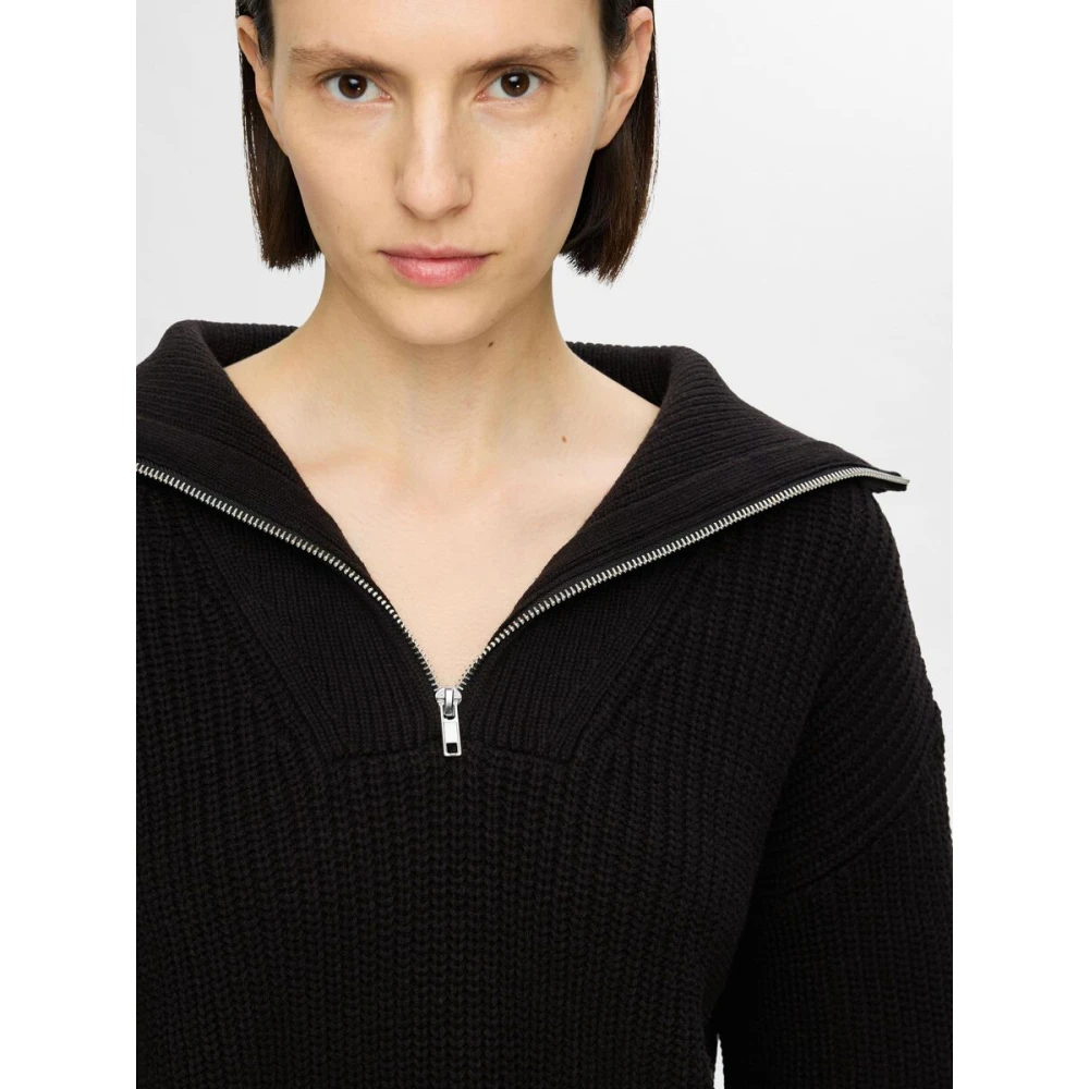 Selected Femme Hoge Hals Rits Trui Black Dames