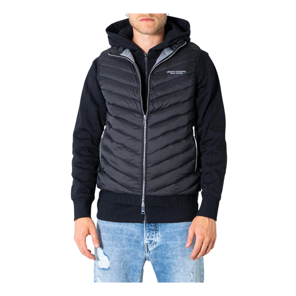 Armani Exchange Men's Black Sleeveless Zip-Up Jacket With Side Pockets