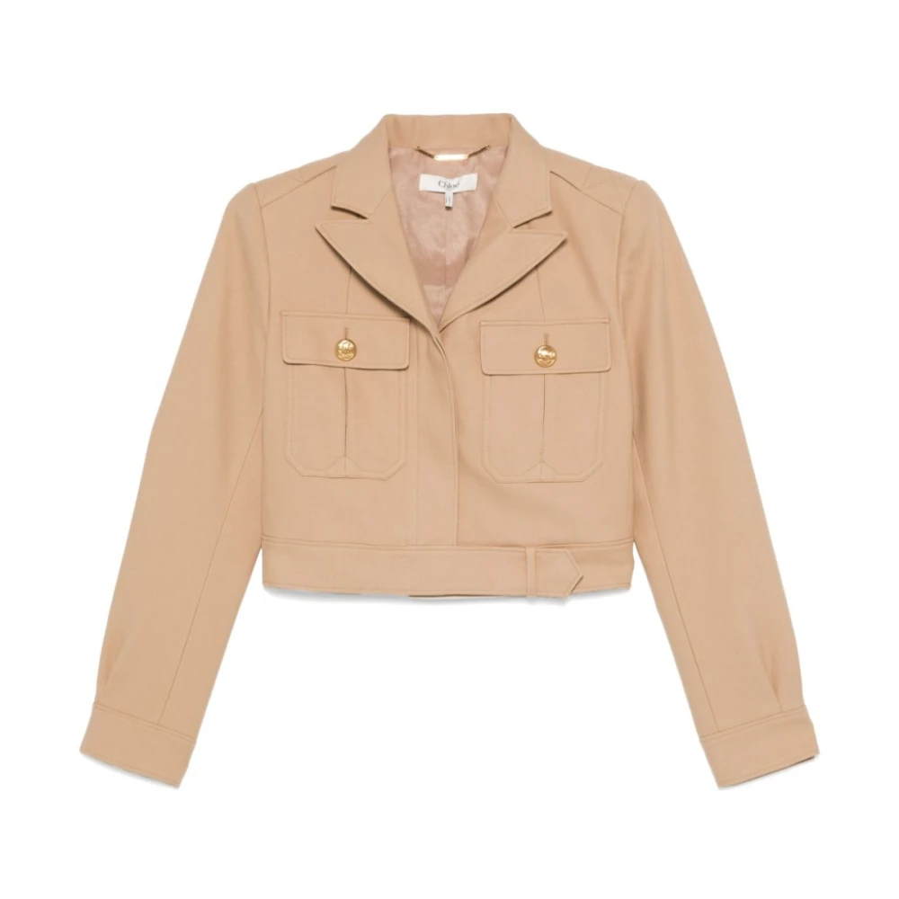Chloé Korte Camel Jas met Gouden Knopen Brown Dames