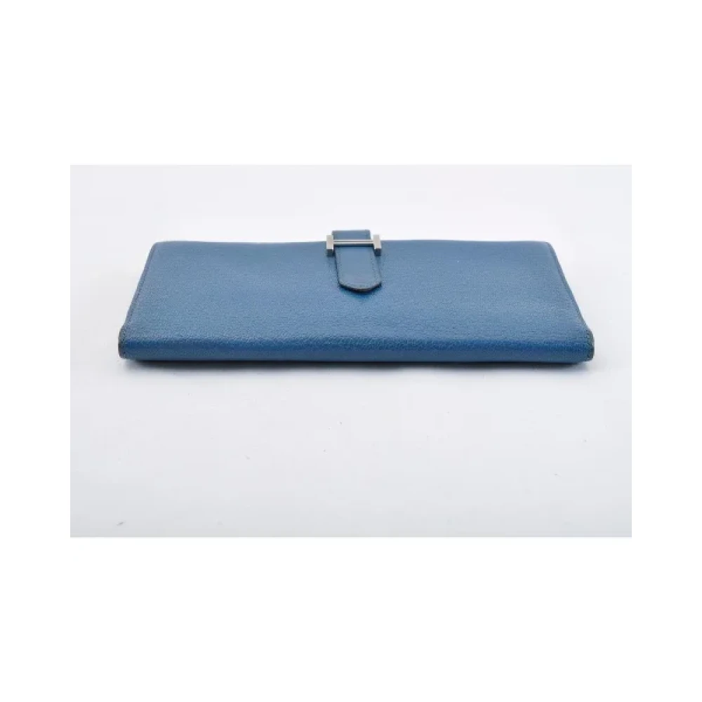 Hermès Vintage Tweedehands Blauwe Leren Portemonnee Blue Dames