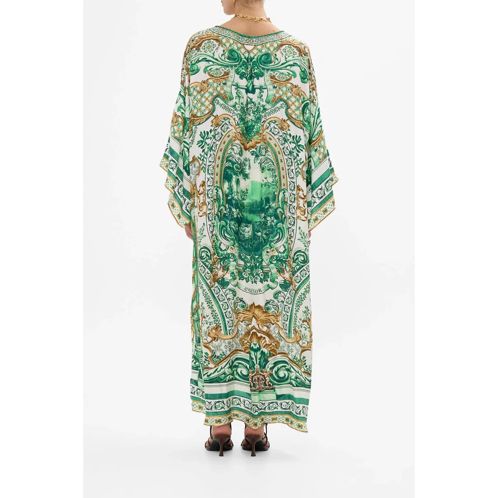 Camilla Zijden V-hals Kaftan met strikjes Green Dames